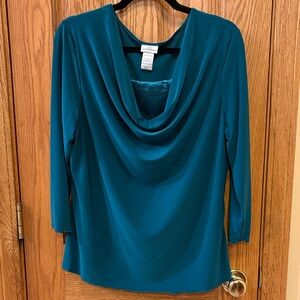 Jaclyn Smith Teal Cowl Neck Draped Blouse